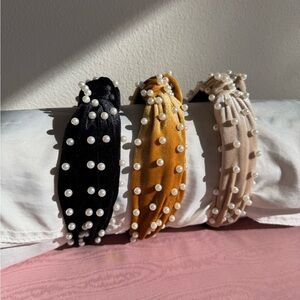 Elegant Pearl-Studded Headbands - Black, Gold, and Cream